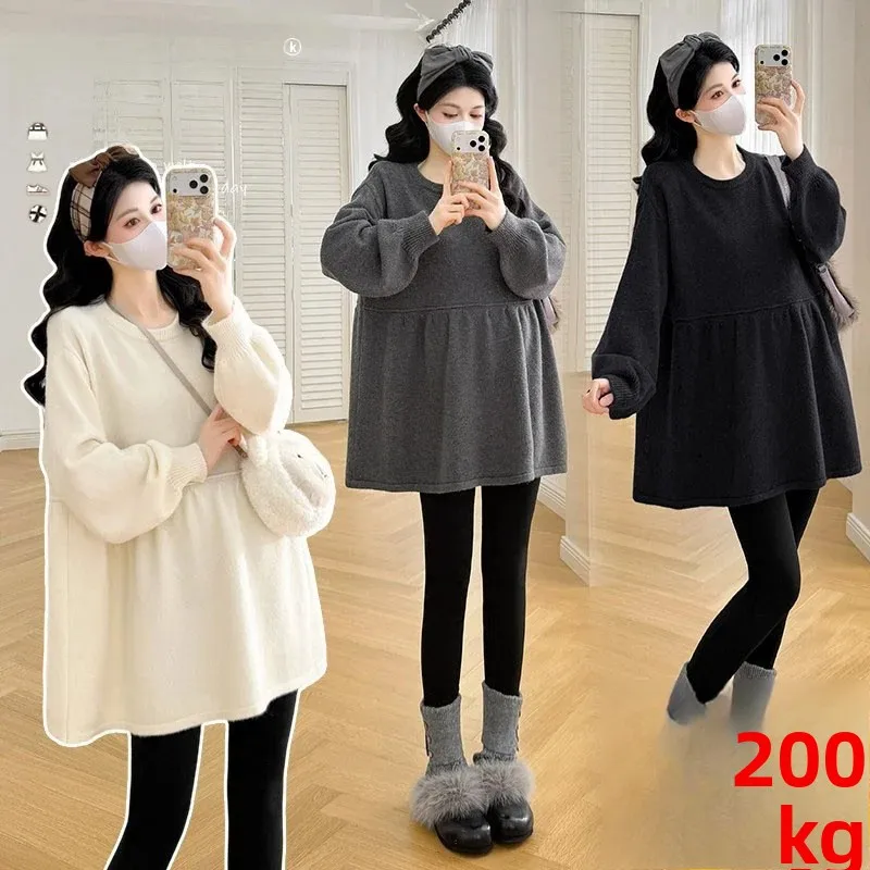large-size-maternity-sweater-long-sleeve-knitted-loose-outerwear-belly-covering-casual-style-cotton-korean-version-for-pregna
