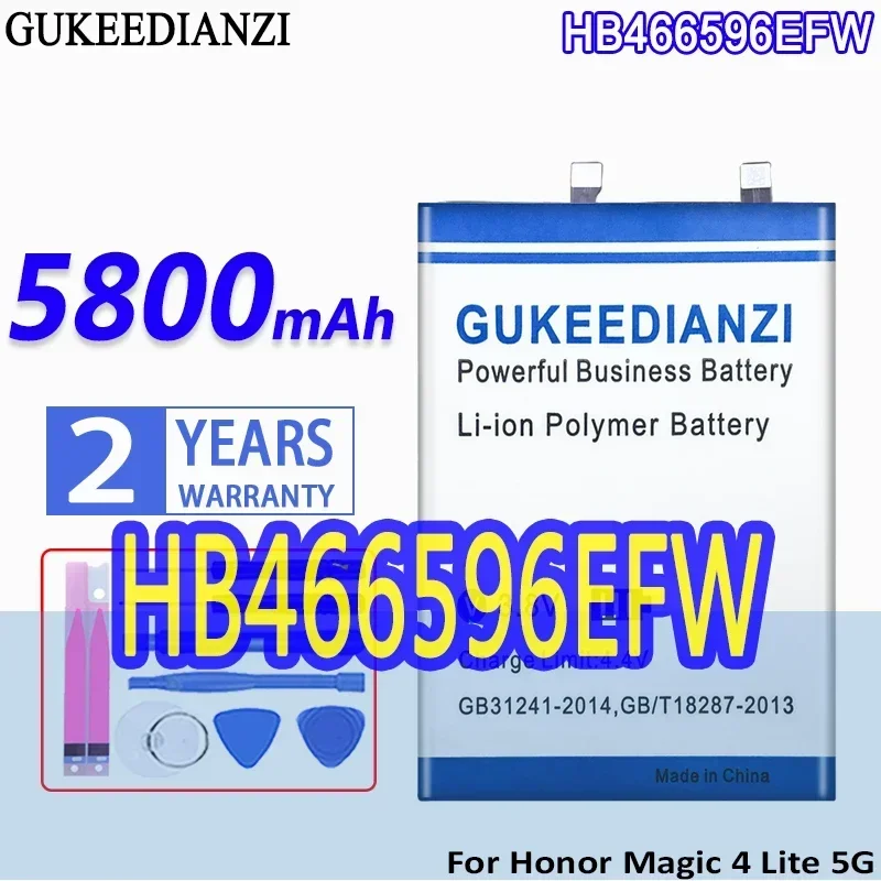 

High Capacity GUKEEDIANZI Battery HB466596EFW 5800mAh For huawei Honor Magic 4 Lite 5G Mobile Phone Batteries