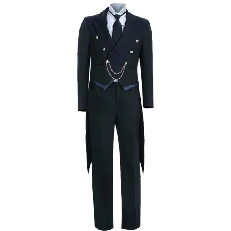 

25COSAnime Black Butler Kuroshitsuji Sebastian Michaelis Cosplay Costume Women Men Black Uniform Outfit Halloween Costumes Wig
