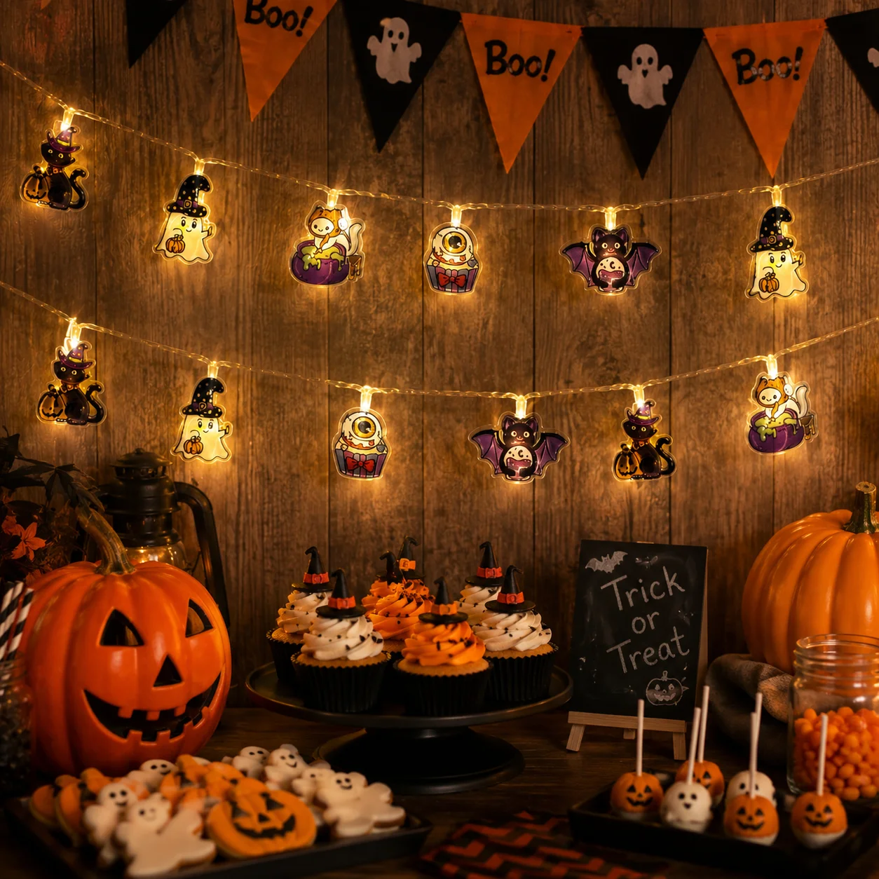 1PC Halloween LED String Lights Cartoon Mummy Skeleton Owl Pumpkin Fairy Lights Battery Powered for Indoor Home Mantel Decor