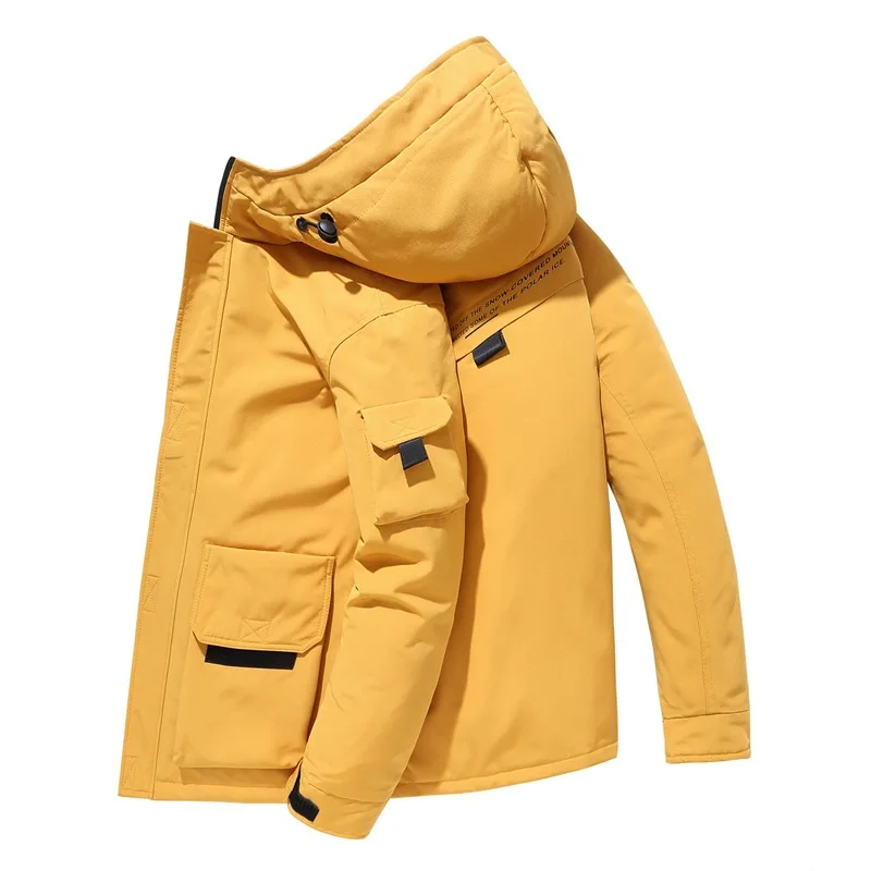 

2025 new men's workwear down jacket, winter hooded warm jacket, multi pocket windproof down jacket, trendy down jacket