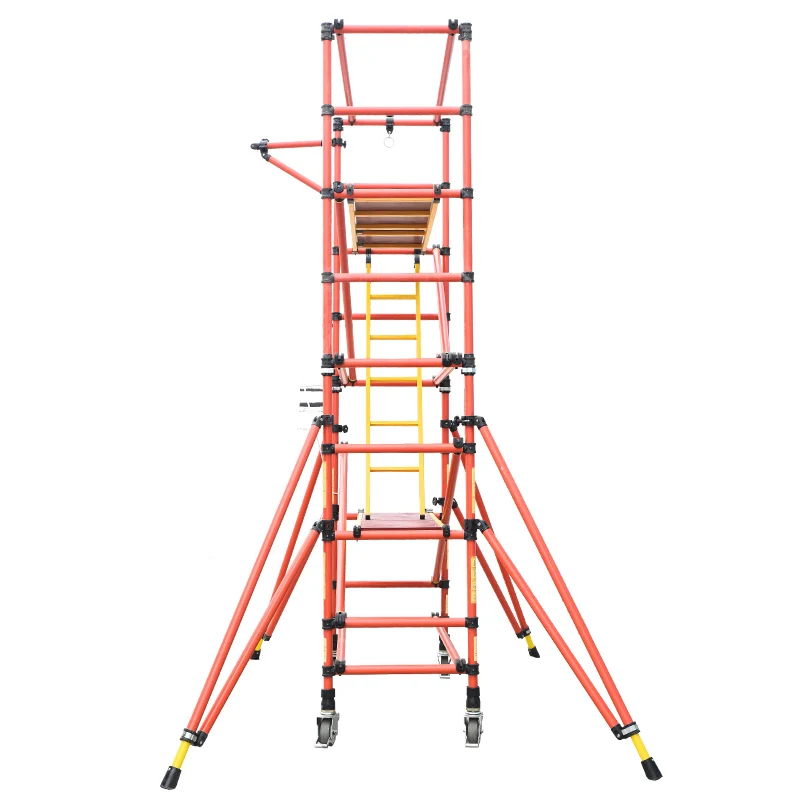 High Voltage Corrosion Resistant Safety Working Platform Insulation Fiberglass Scaffolding With The Wheels