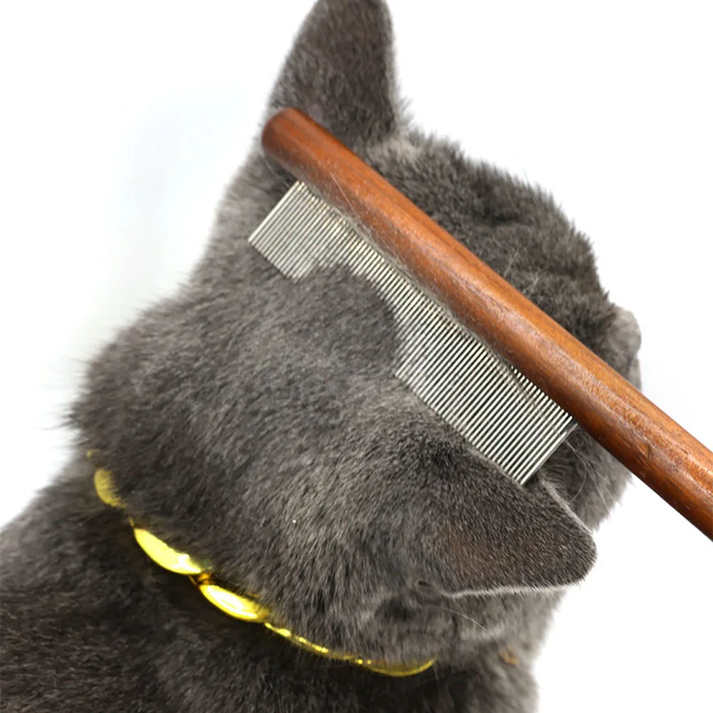 

Cat Comb Stainless Steel Pet Hair Remover Comb Wooden Handle Solid Fleas Ticks Removal Grooming Tool for Cats Dogs Pet Supplies