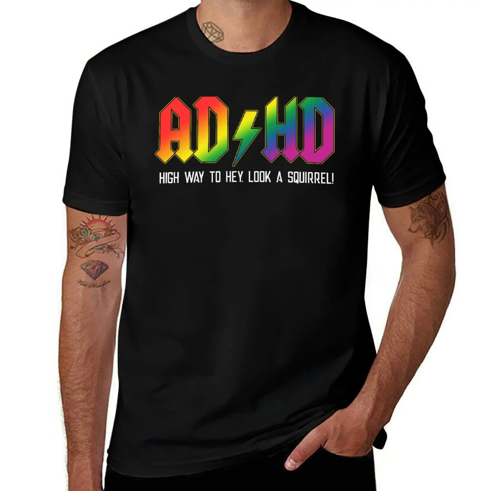 ADHD Highway to Hey. Look a Squirrel Rainbow T-Shirt Sweat Absorbing Sports Tee Shirt T-Shirt