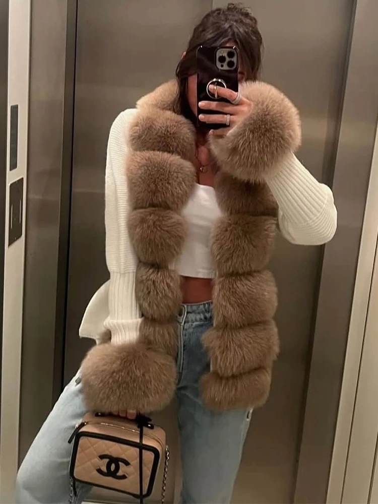 

Trendix Faux Fox Fur Collar Cardigan Sweater Winter New Fashion Warm Slim Faux Fur Coat Party Vintage Elegant Knit Jacket 2026