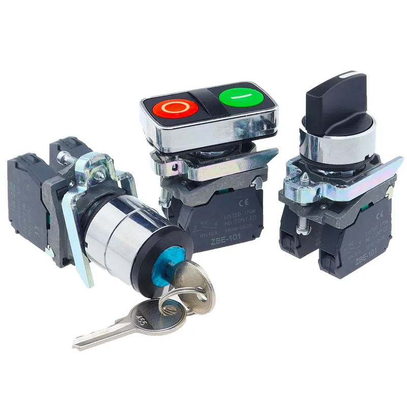 New XB4 Metal Thickened Button Switch Instantaneous Self Reset Emergency Stop Plane 22mm Rotary Switch XB4-BA42 BA31 BA55 XB2