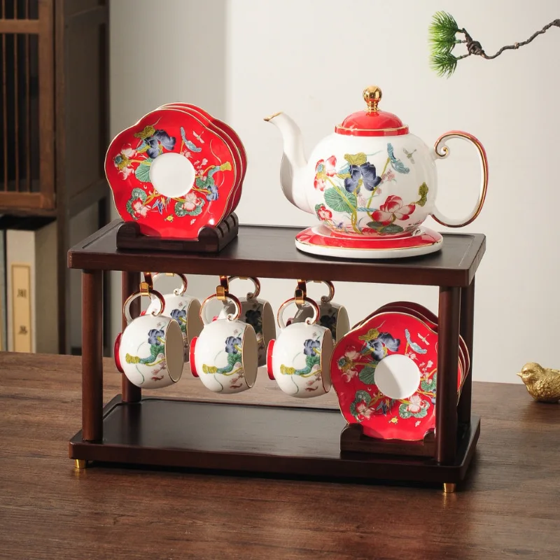 

High-grade 200ml ceramic tea set, Chinese palace-style afternoon teacup, teapot, with gift box for hotel and living room use