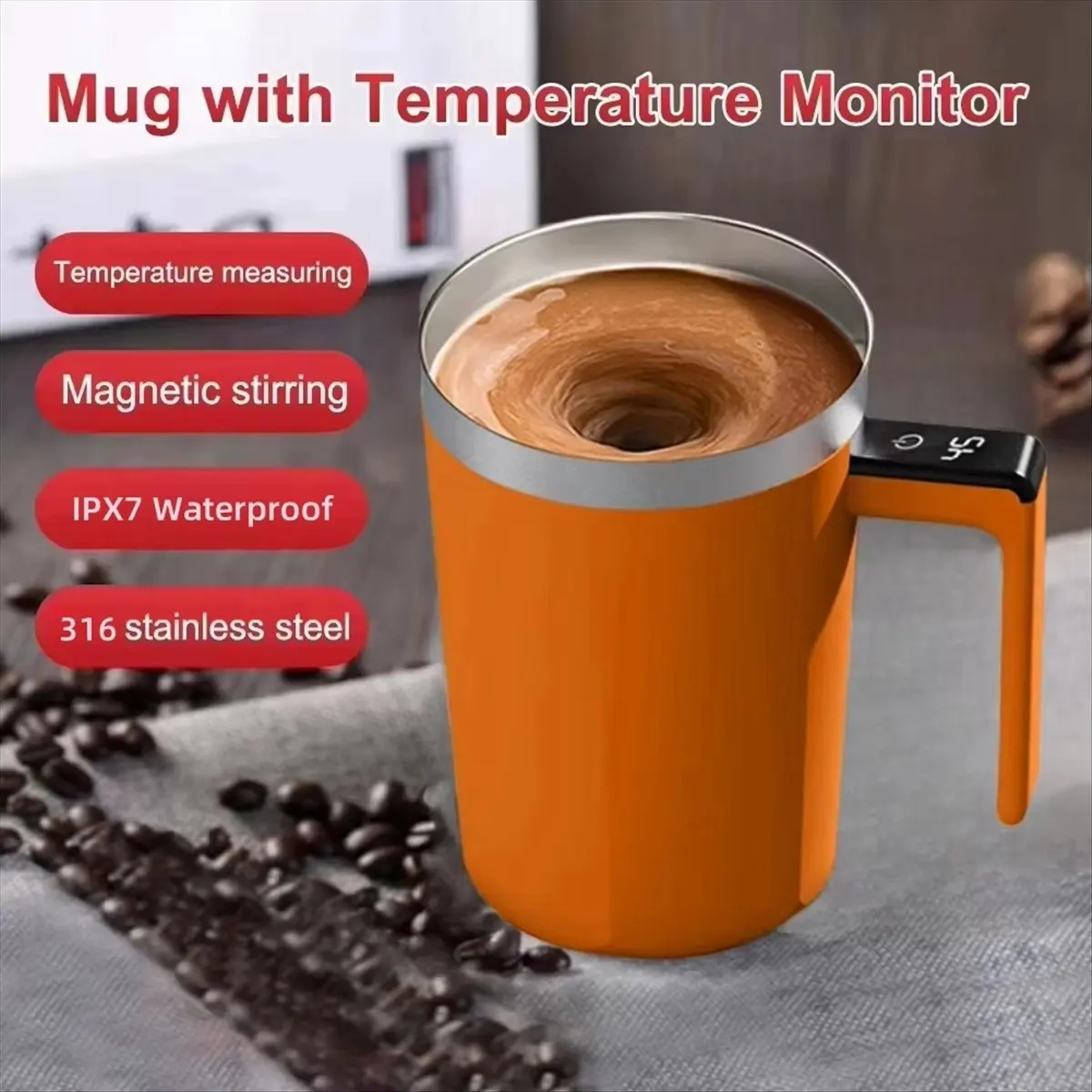 400ML Mixing Cup LED Temperature Display Coffee Cup Stainless Steel Magnetic Rotating Stirring Coffee Self Stirring Mug