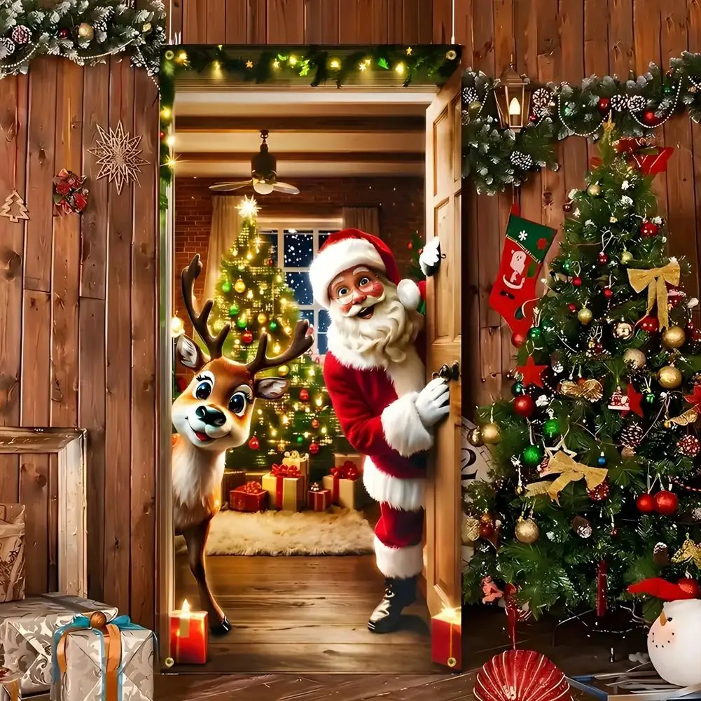 Christmas Hanging Flag Santa Claus Door Banner Christmas Decoration For Home 2026 Xmas Ornament Navidad Natal New Year Gift