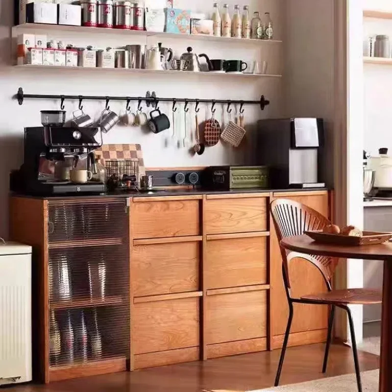 wood living room cabinet North low cabinet Rock slab dining side cabinet Cherry wood color solid wood coffee cabinet