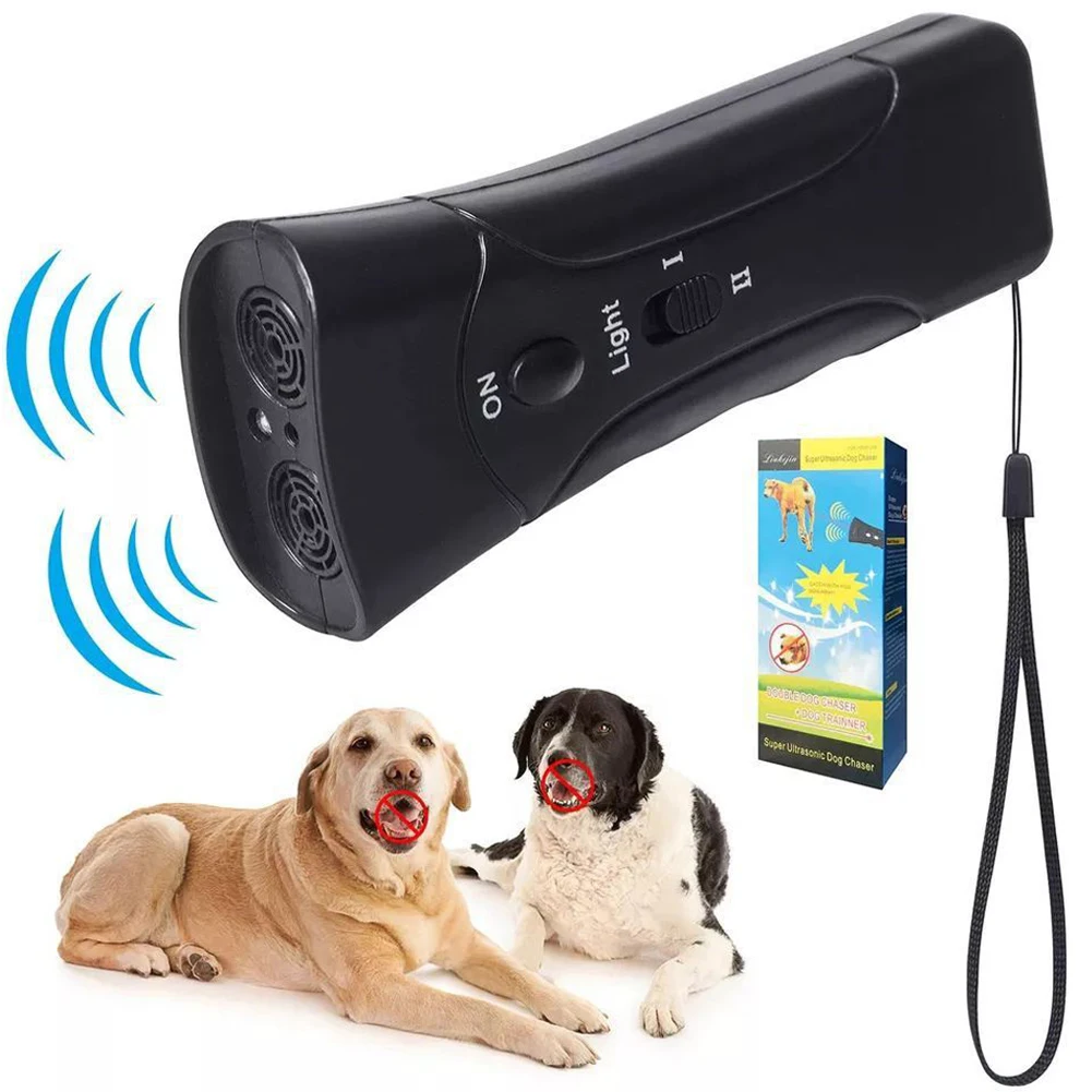 2 in 1 Double Head Stop Bark Deterrents Ultrasonic Pet Dog Repeller Trumpet LED Flashlight Portable Anti Barking Control Puppy