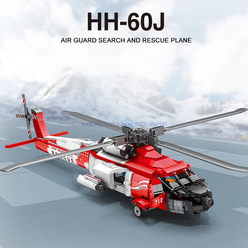 HH-60J ยามค้นหาเครื่องบินกู้ภัยทหารรบเฮลิคอปเตอร์ขนส่งทหาร88012แบบอิฐเครื่องบินบล็อกตัวต่อของเล่น