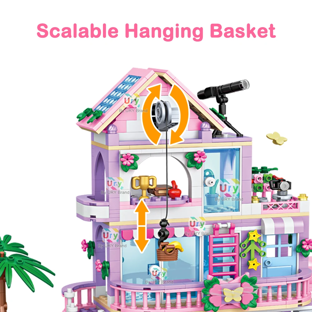 Friends City House Summer Holiday Slide Pool Villa Apartment MOC Building Blocks Set Figure DIY Toys for Kid Girl Christmas Gift