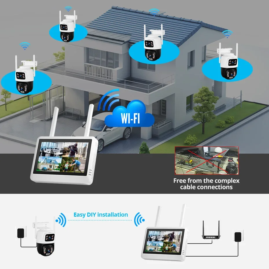 H.265 ICSEE 8CH 5MP WIFI NVR Security System Face Detecion 7 Inch Screen Wireless CCTV Network Video Surveillance Recorder 4CH