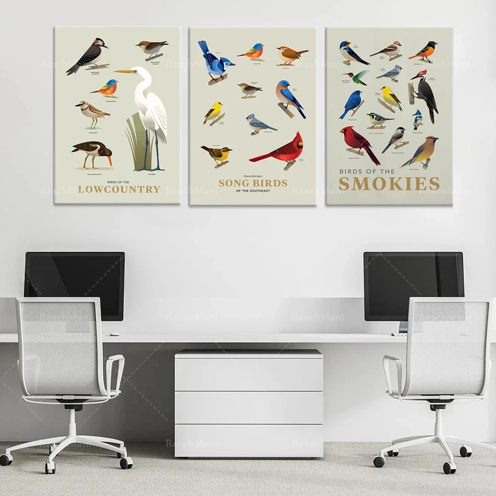 Fog Birds in the Forest Print | Ornithology | Songbirds in Southeast Art Prints | Ornithology Print Posters