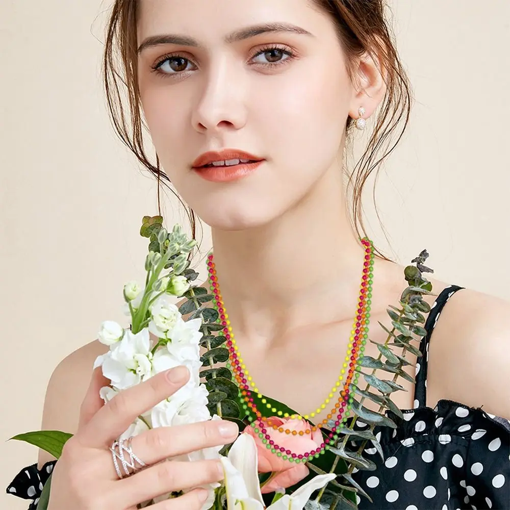 4/8PCS Connected Beads Necklace Bracelet Set Neon Colorful Beads String Collar Charm Bohemian Fluorescent Choker