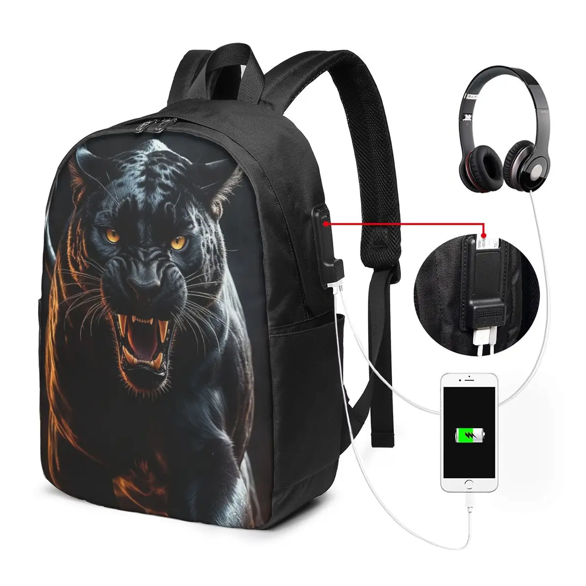 Black Panther Leopard Walking From Flame Backpack Travel Notebook Bag Computer College Student School Bag Laptop Shoulder Bags