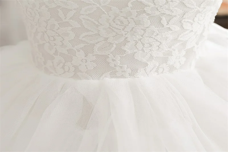 Flower Girl Dresses for Wedding Kids Lace Backless Tulle Tutu Princess Prom Party Clothes Baby 1st Birthday Baptism White Dress