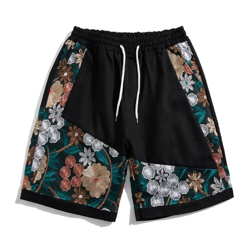 Summer Embroidered Shorts Men Casual Retro Shorts Men Japanese Streetwear Hip-hop Loose Vintage Shorts Mens Large Sizes Shorts
