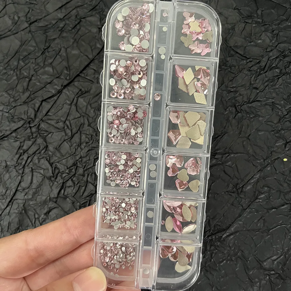 980-1020 pçs tamanho misto ab cristal arte do prego strass 12 grades brilhante ab diamante encaixotado não-hotfix laser glitter ab manicure vidro