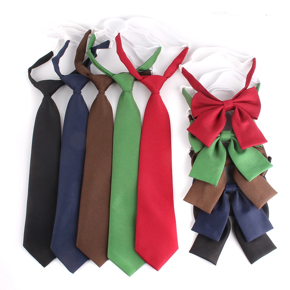 Casual Boy Girls Necktie Skinny Neck Tie For Women Ladies Neck Wear For Party Rubber Ties Slim Green Tie With Match Bow Tie