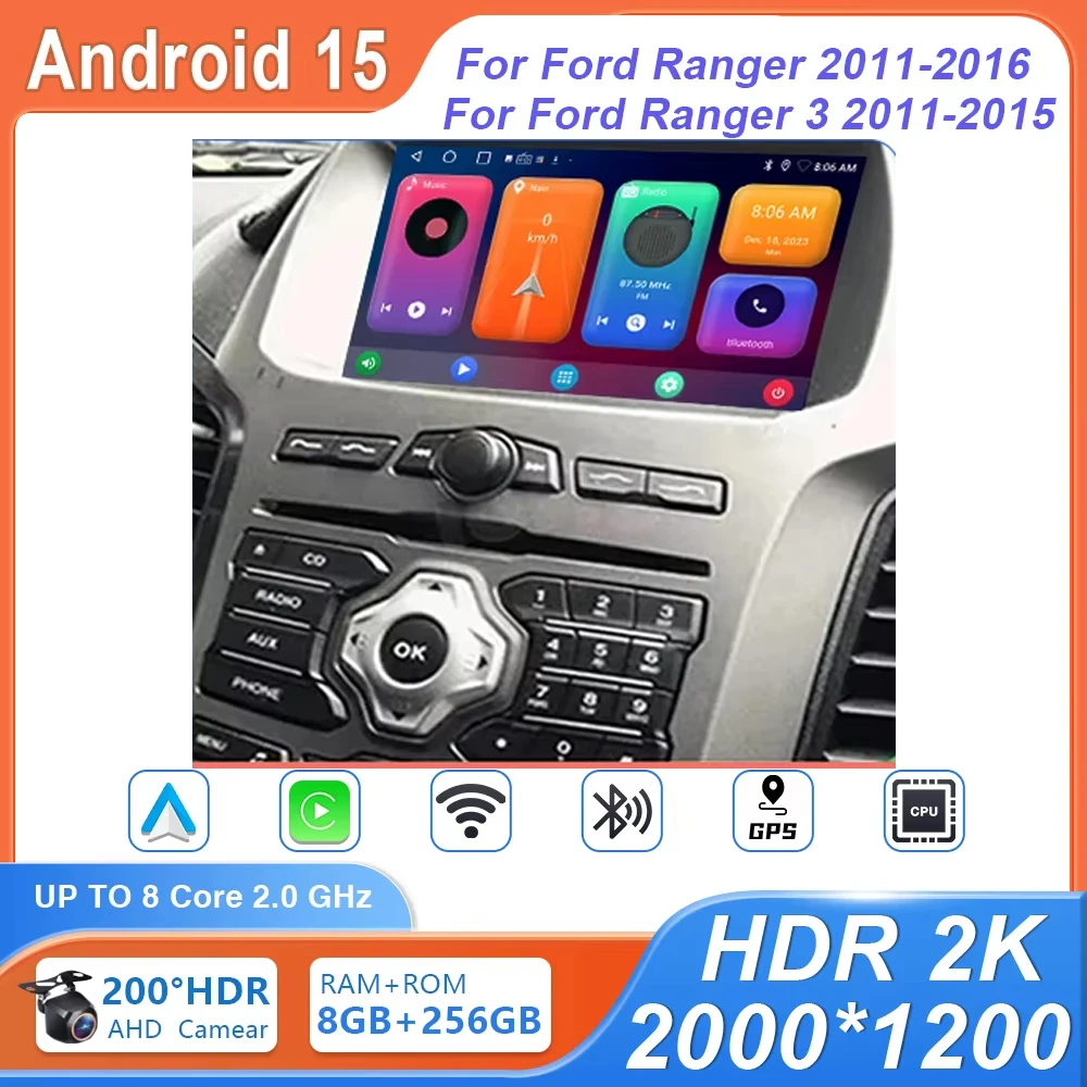 Carplay inalámbrico Multimedia Carplay Android 15 para Ford Ranger 2011-2016 para Ford Ranger 3 2011-2015 reproductor Stere 2din DVD