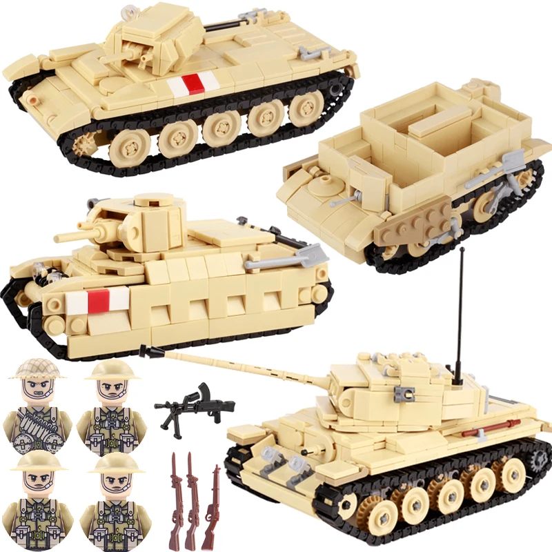 WW2 Military British Mathilda A34 Tank Vehicles Building Blocks Armor Car Army Soldier Figures Police Weapon Bricks Kids Toys