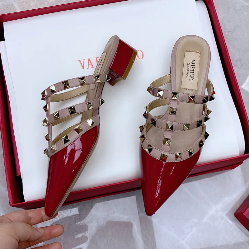 

Shoes For Women 2025 Trend Luxury brand Leather Slippers Outdoor Summer Platform Sandals Pointed toe Rivets Elegant Ladies Shoes