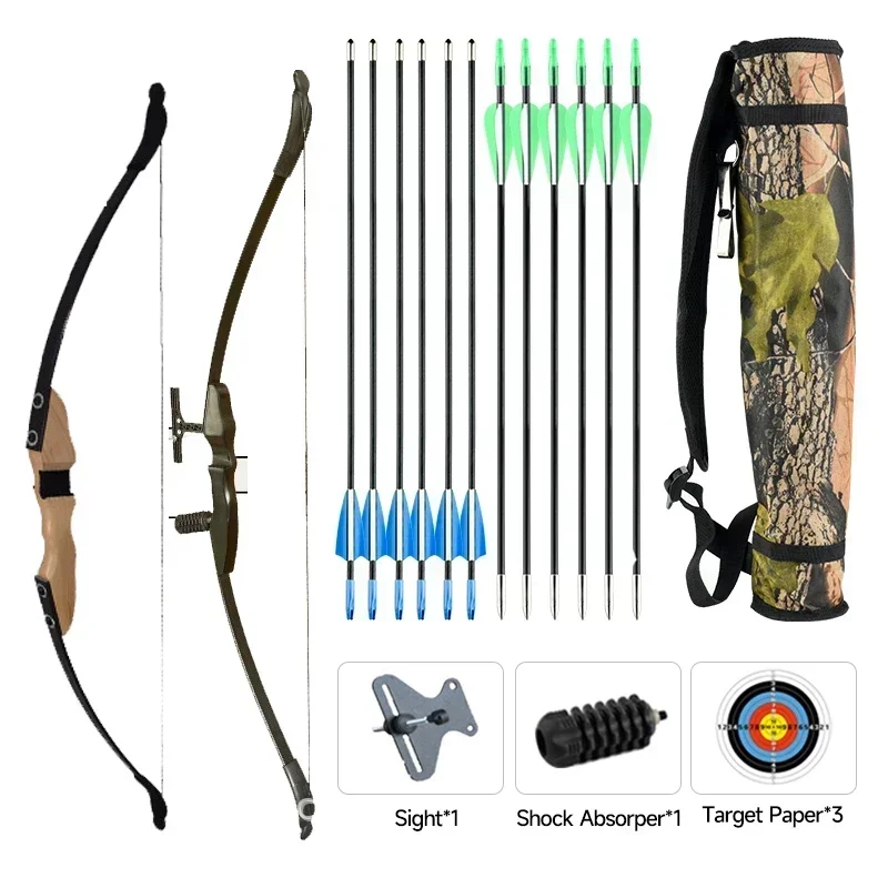 

30/40LBS Recurve Bow and Arrow Archery Split Type Wooden Handle Aiming Damping Shooting Taken down Hunting Bow Top point archery