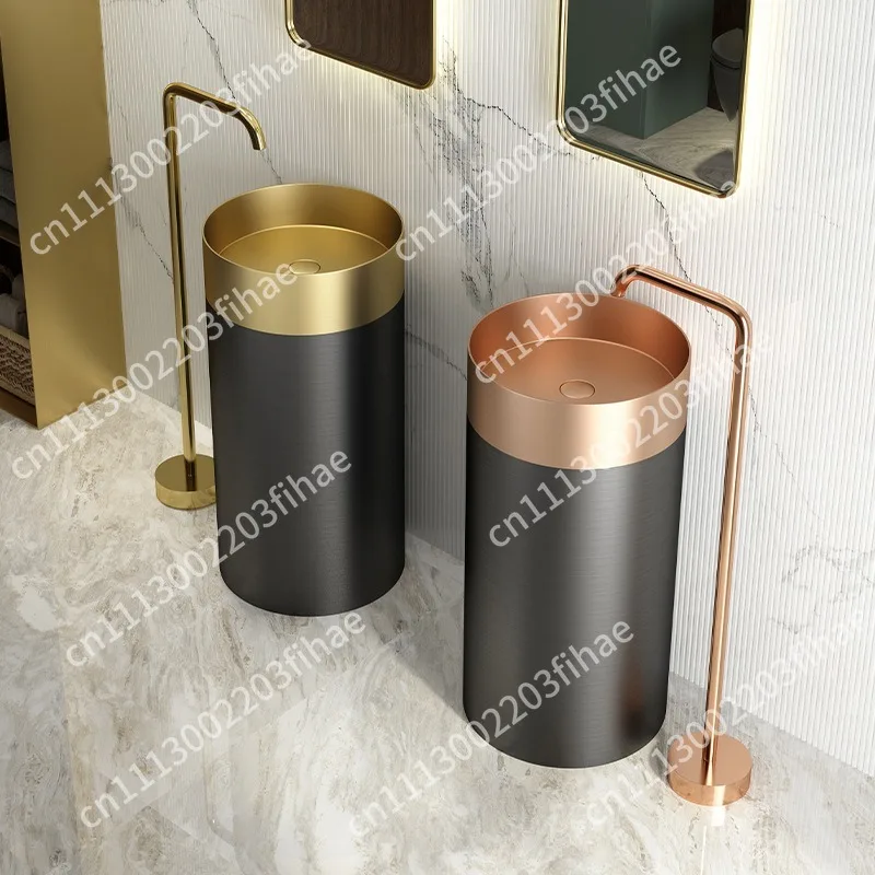 Cylinder two-color color matching stainless steel column basin, creative floor wash basin 400 * 400 * 800mm