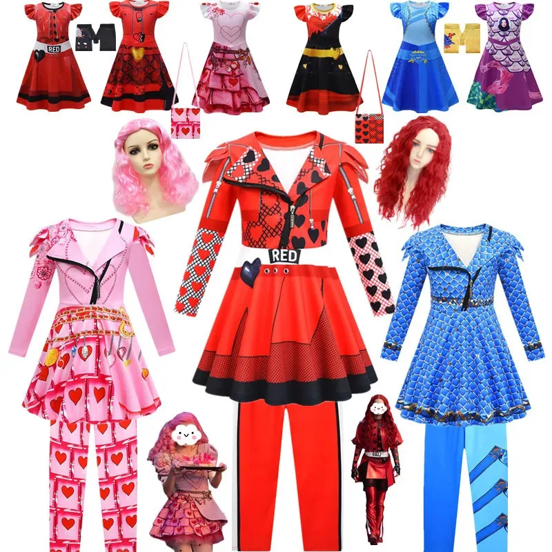 

Girls Halloween The Rise of Red Costume D-Descendants 4 red Bridget Girls Cosplay Costume Child Disguise Party Fancy Red Dress