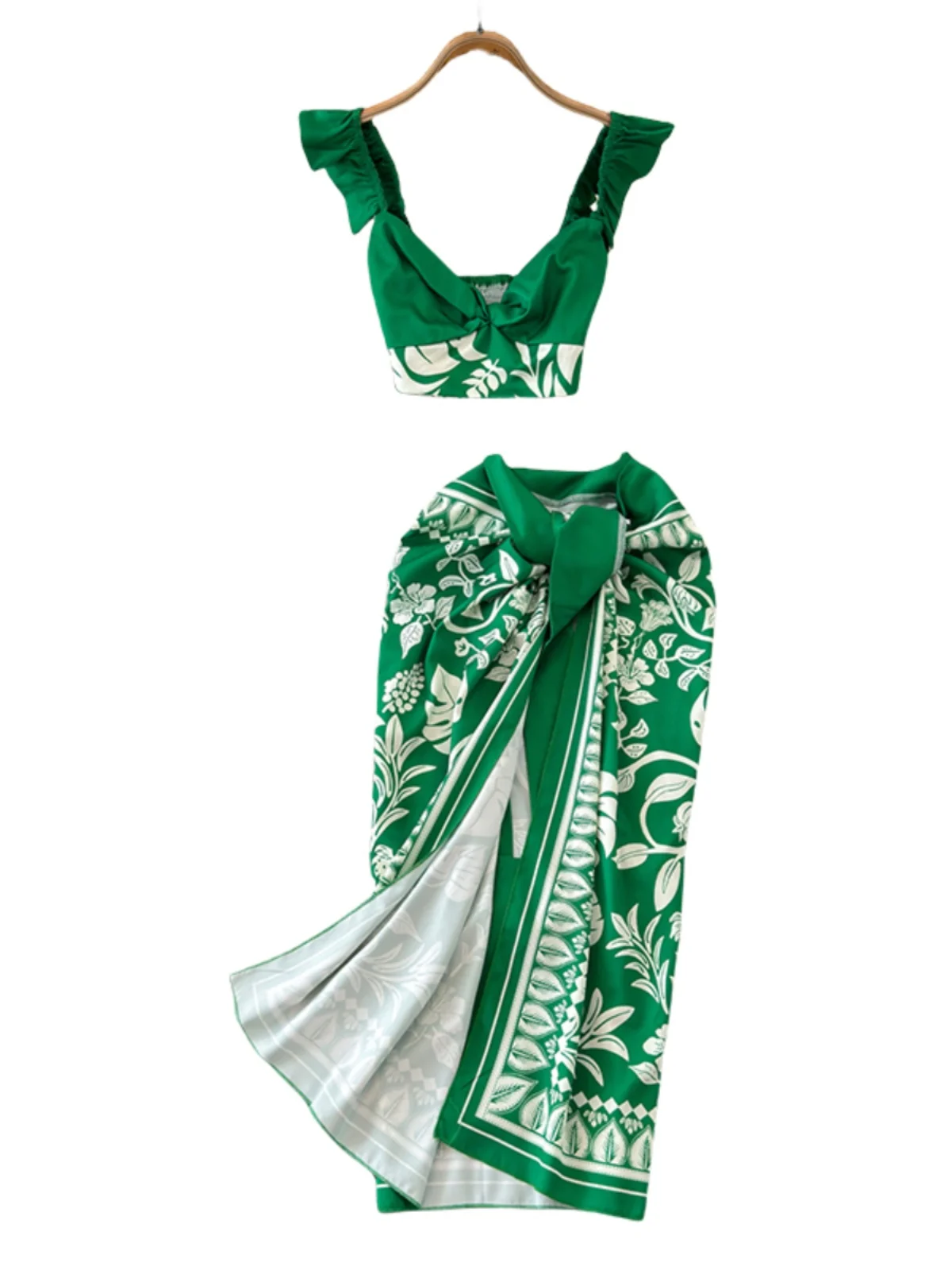Conjunto de Biquíni Verde Sexy com Alças, Saia Assimétrica de Cintura Alta, Roupa de Férias Fena, Conjunto de Duas Peças ...