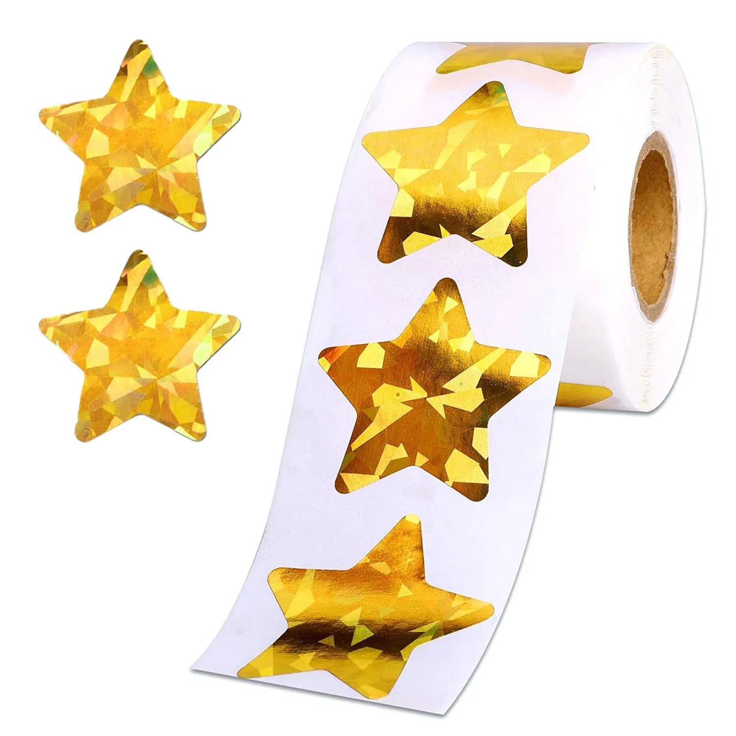 250Pcs 1.5in Holographic Glitter Gold Diamond Texture Star Decorative Reward Label Stickers, Packaging Box Decoration Stickers, Business Product Packaging Stickers, Party Gift Decoration Stickers, Envelope Sealing Decoration Stickers