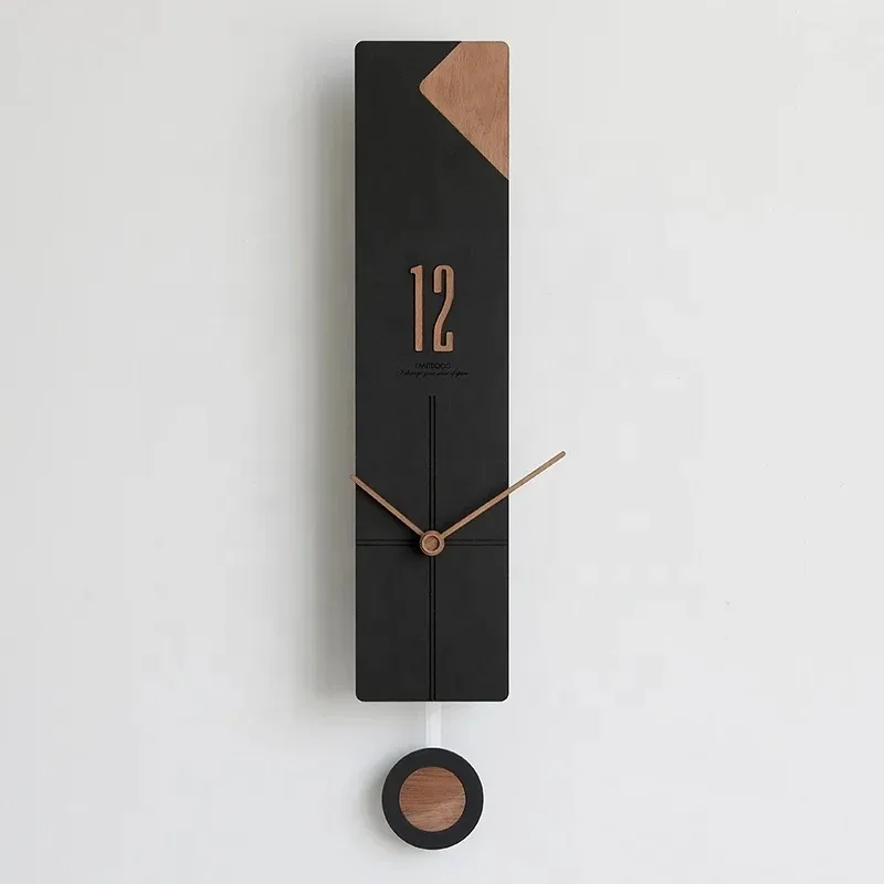 Black pendulum wall clock Bedroom decorative clock Modern pendulum wall clock Wooden craftsmanship Hot Sale Watch