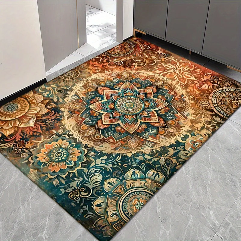 Luxurious Boho Moroccan Mandala Doormat Rug for Entryway Hallway Tropical Mediterranean Entrance Mat Sponge Floor Decor