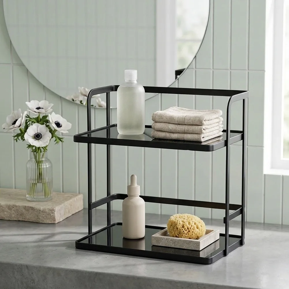 2-Tier Iron For Bathroom Counter Organizer Shelf for Vanity For Space Saving in For Bathroom Kitchen Home Decor