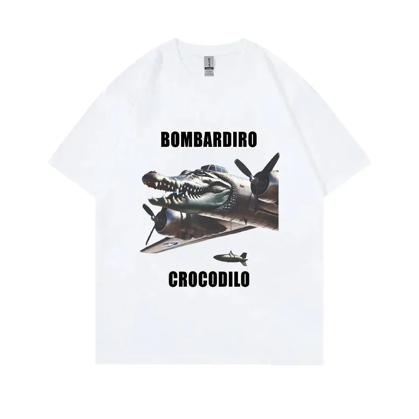 

Bombardiro Crocodilo Funny Crocodile Plane Bomber Meme Graphic T-shirts Men Hilarious Humor Brain Rot Tops 100% Cotton T Shirts