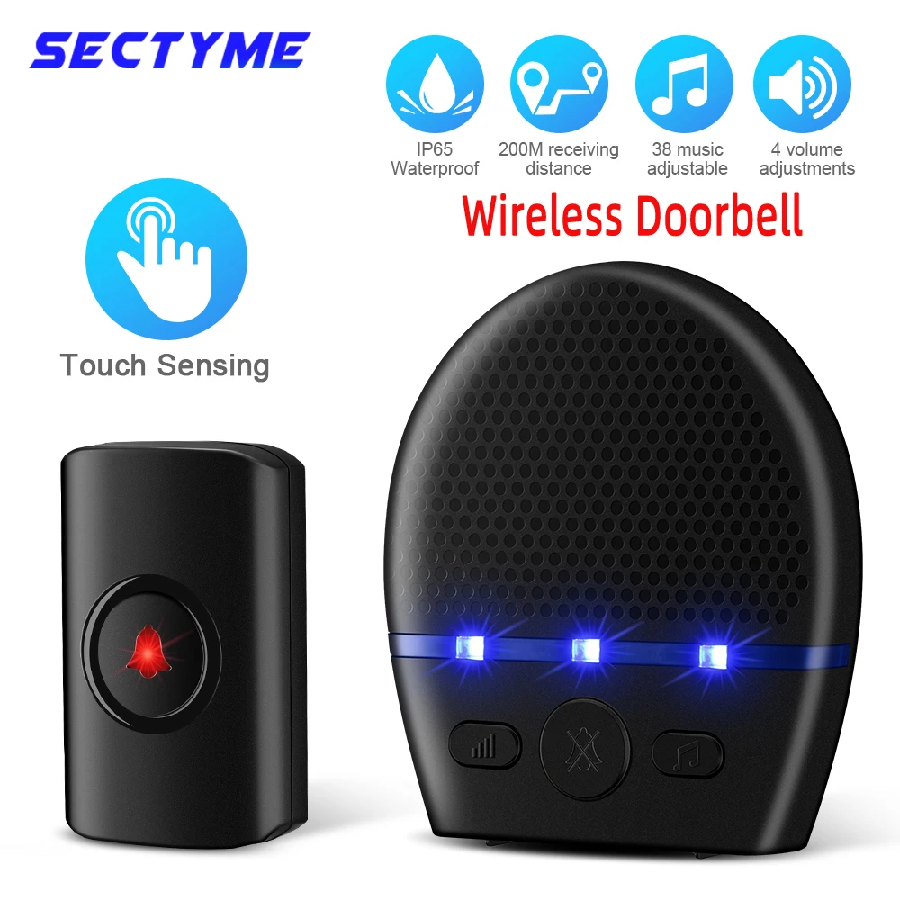 Bezprzewodowy dzwonek do drzwi Sectyme 250M zdalny ekran wodoodporny zewnętrzny inteligentny dzwonek domowy nie wymaga gniazda dzwonek domowy z odbiornikiem