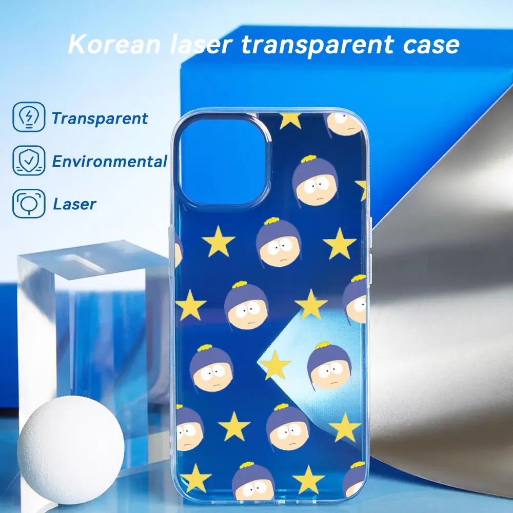 Coque de téléphone transparente à motif classique de dessin animé mignon South Park, dégradé laser, pour iPhone 17 16 15 14 13 12 Pro Max Plus