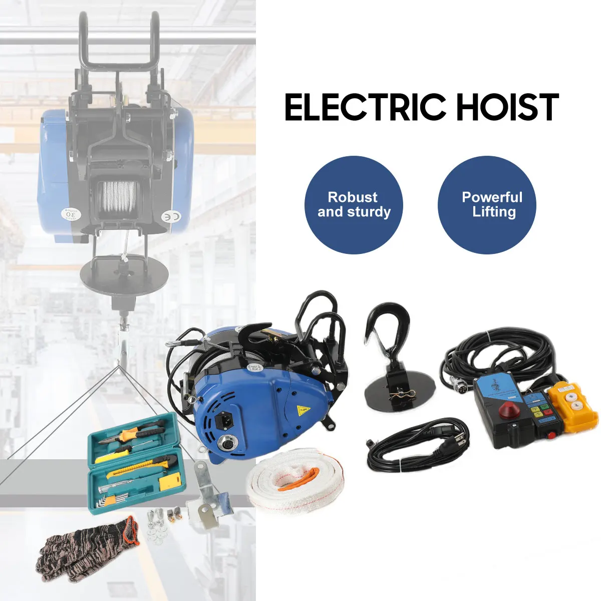 

1800W 110V Electric Hoist Winch Portable Crane Lift Remote Control 95ft 500~1100 lbs Lifting