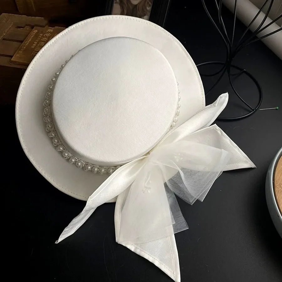 

New Arrival White Bride Wedding hats Tocado novia boda Beaded Pearls Bridal Hats accessoires mariage