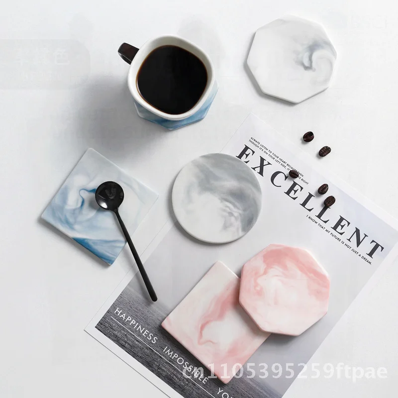 Nordic Marble Cork Coaster Ceramic Insulation Pad Anti-Scalding Non-Slip Tea Cup Bowl Mat round Gray Octagon Gray Square Gray
