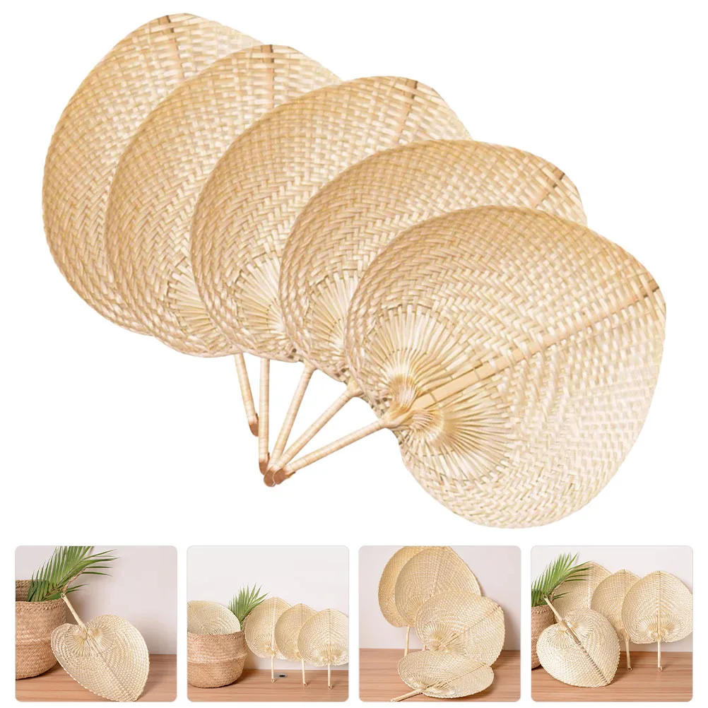 

5pcs Bamboo Fan Hand Woven Fan For Summer Beach Party Wall Art Decorative Handheld Tropical Photo Props Vintage Chinese