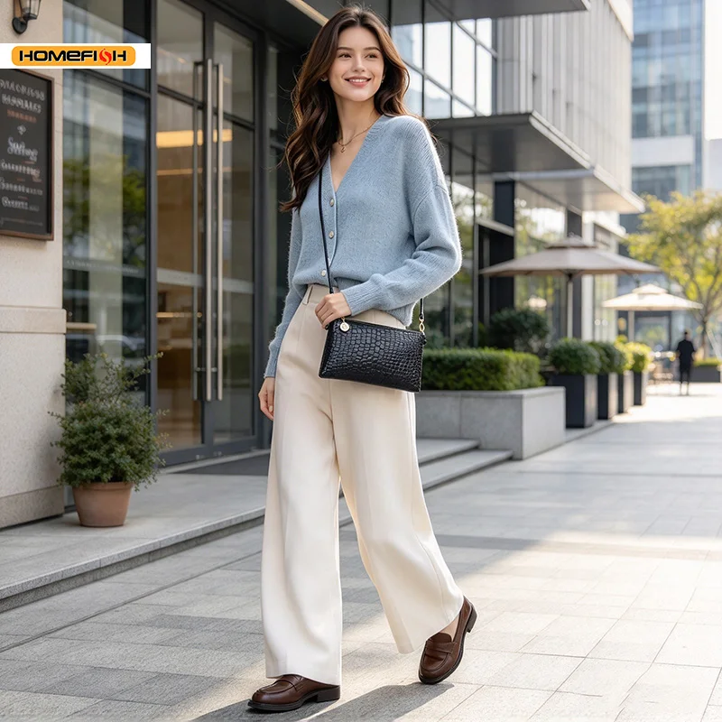 HOMEFISH Mini PU Women Shoulder Crossbody Bag, Crocodile Pattern Phone Purse Girls Casual Handbag for Daily Dating