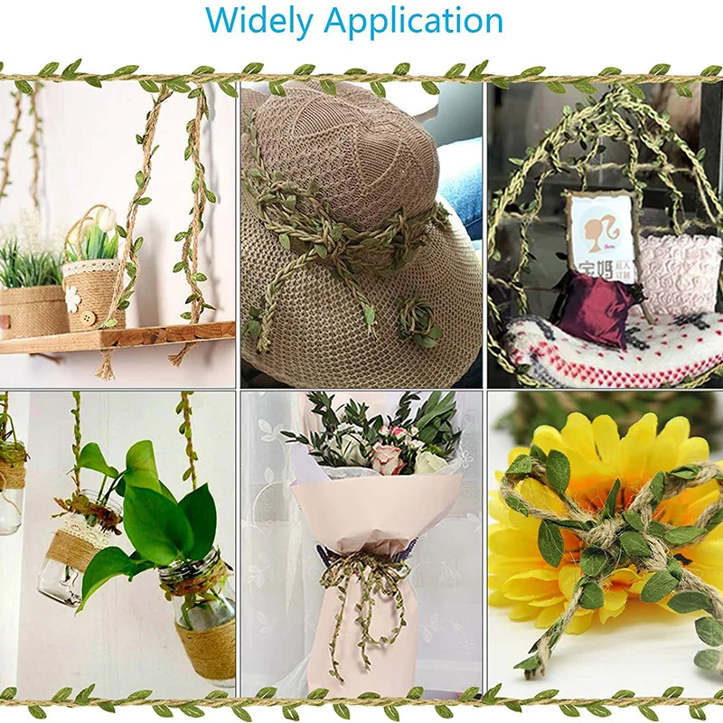 Pastoral Forest Linen Packaging Rope DIY Simulation Decoration Vine Green Leaf Braid Linen Rope-1 Roll