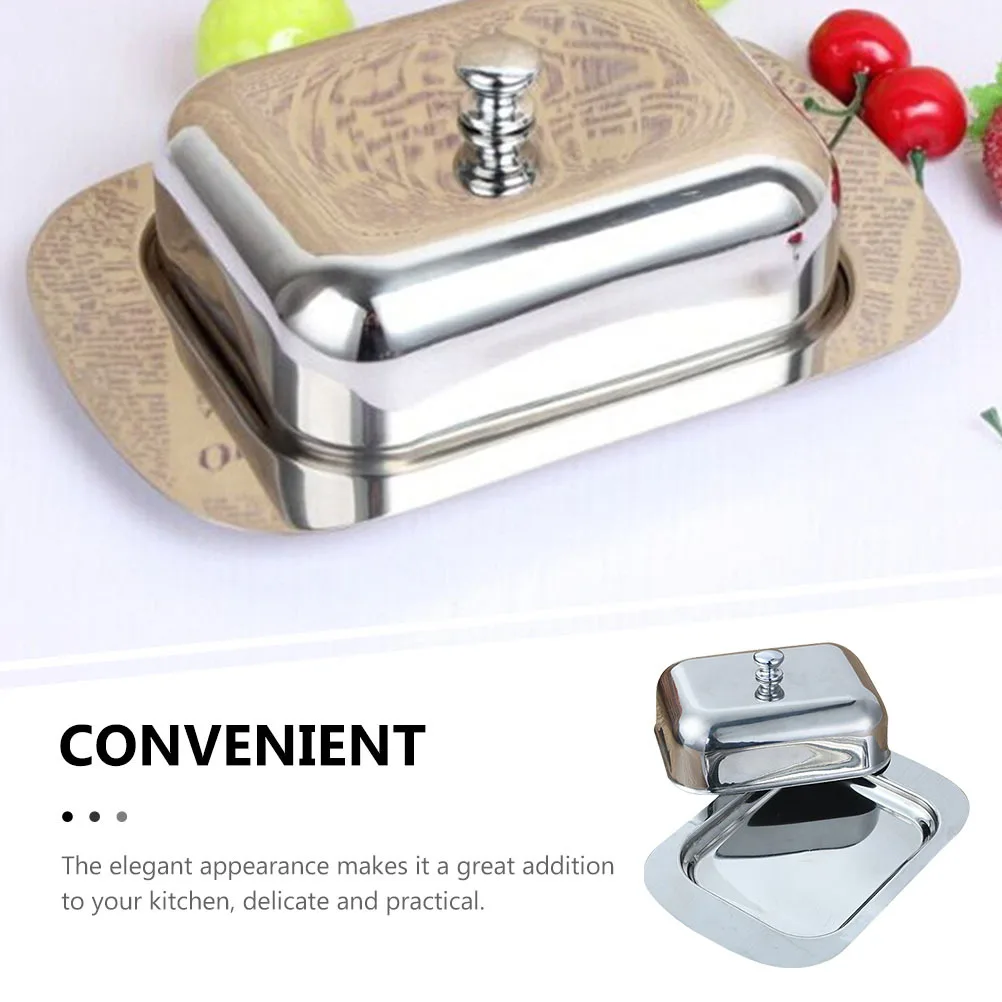 

Stainless Steel Butter Dish Smooth Dustproof Airtight Cover Fresh Keeping Kitchen Storage Tray For Home Hotel Use