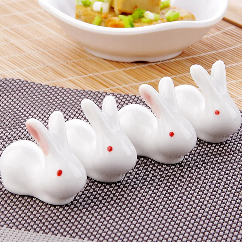 Ceramic Chopstick Holder Set 6pcs – Bunny-Shaped Spoon Fork Rest, Tabletop Decor for Kitchen & Restaurant