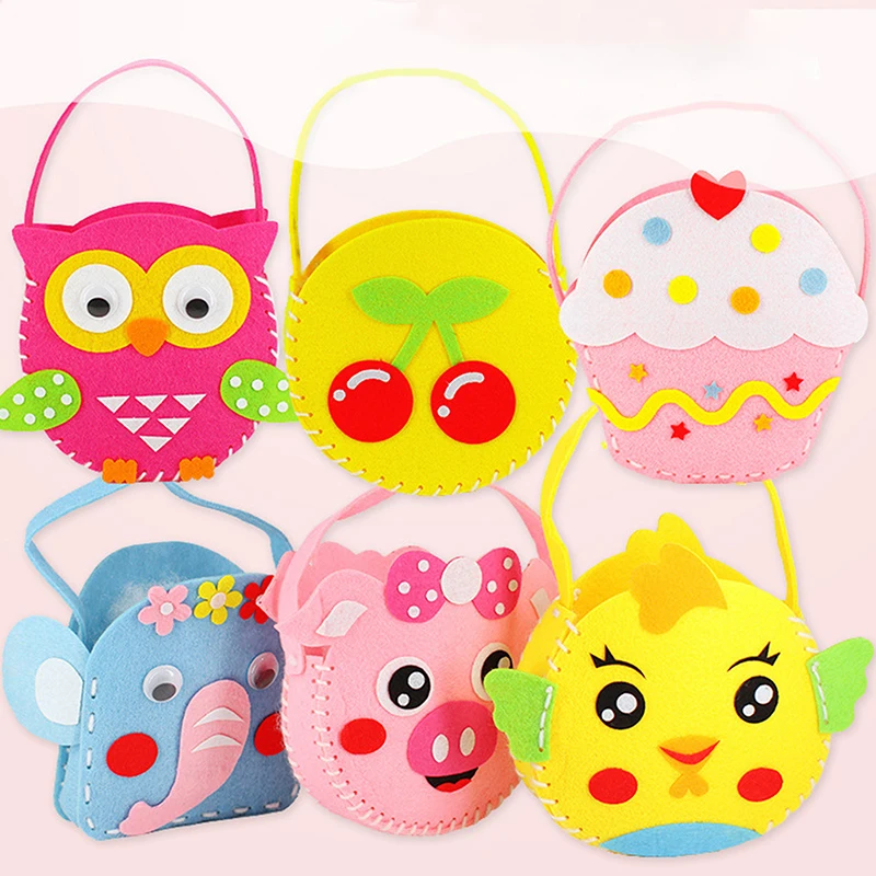 1 szt. Włóknina DIY Torebka do Szycia Zabawka Rękodzielnicza dla Dzieci Kreskówka Zwierzę Kwiat Motyl Ręcznie Robiona Torba do Szycia Zabawki Edukacyjne