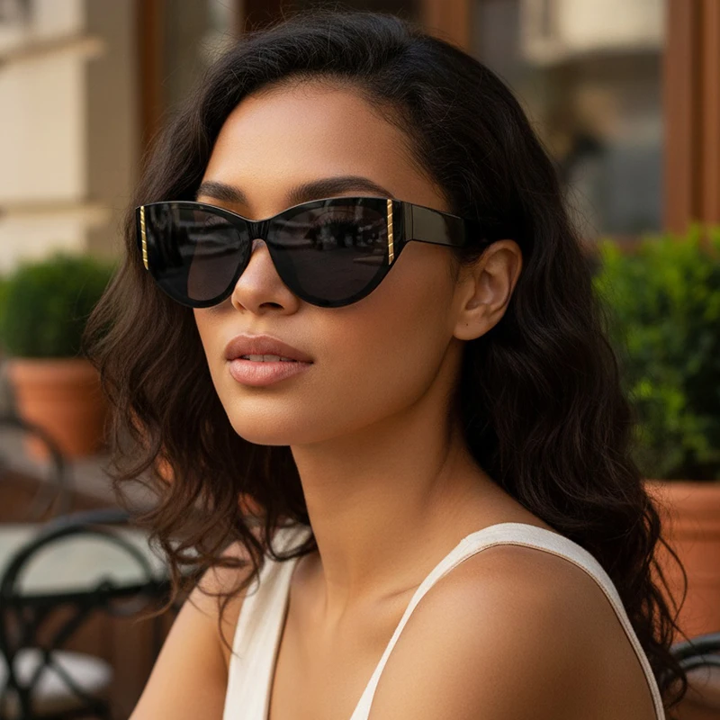 Neue Retro-Cat-Eye-Sonnenbrille für Damen, rundes Gesicht, großer Rahmen, kleines Gesicht, hochwertige, UV-beständige Sonnenbrille 9010