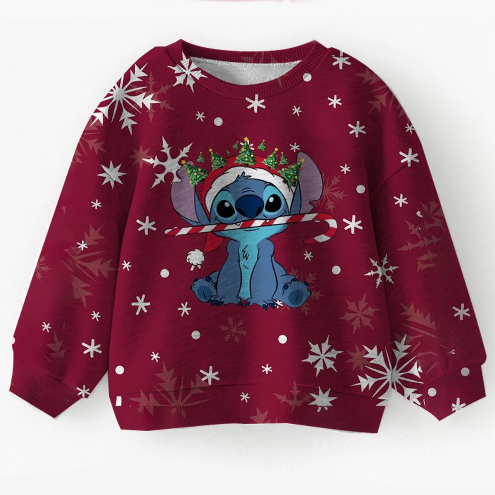 2026 جديد الفتيات عيد الميلاد ليلو وستيتش الأطفال كول الكرتون إبرة هوديي الأطفال لطيف تيشرت رياضي Y2k نمط هوديي فتاة #4